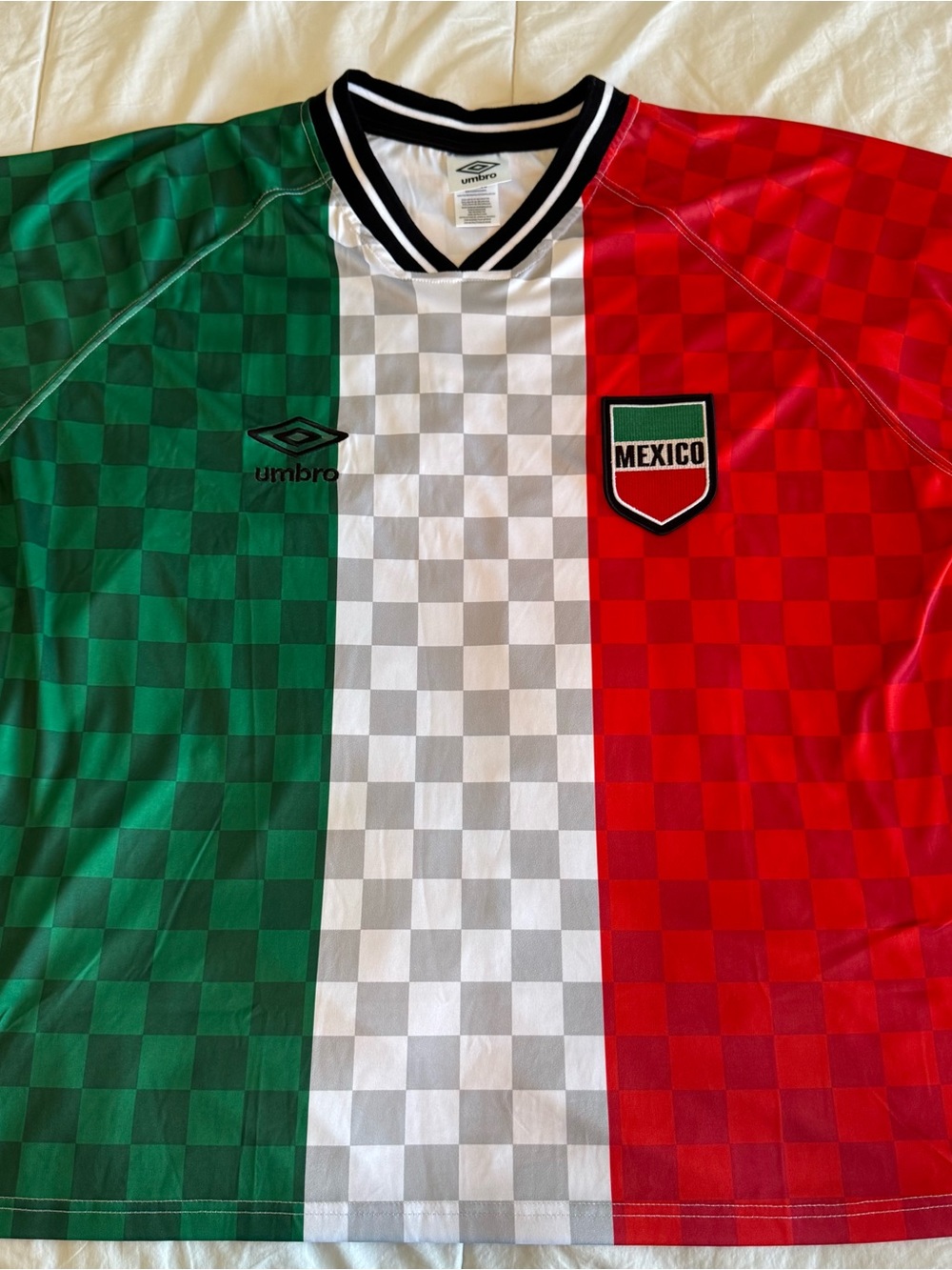 Vintage Style Umbro Mexico Soccer Jersey Tricolor Checkerboard Mens XL